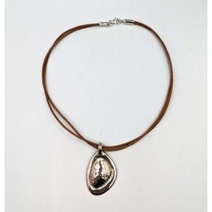 Silpada Hammered Sterling Silver Pendant Asymmetrical 925 Leather Two Stand Cord